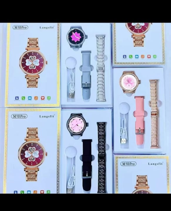 Langsfit M10 Pro Luxury Edition Smartwatch – Elegant Rose Gold & Diamond Studded Design with BT Calling