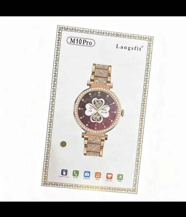 Langsfit M10 Pro Luxury Edition Smartwatch – Elegant Rose Gold & Diamond Studded Design with BT Calling