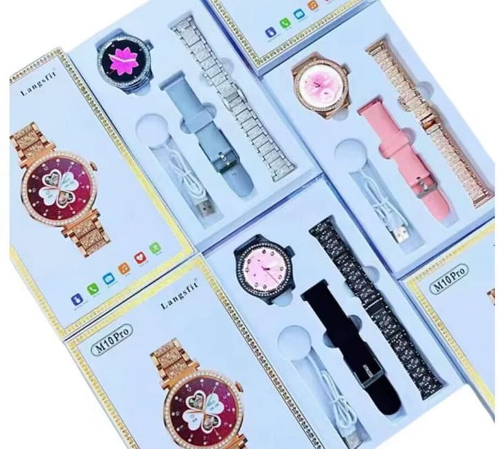 Langsfit M10 Pro Luxury Edition Smartwatch – Elegant Rose Gold & Diamond Studded Design with BT Calling